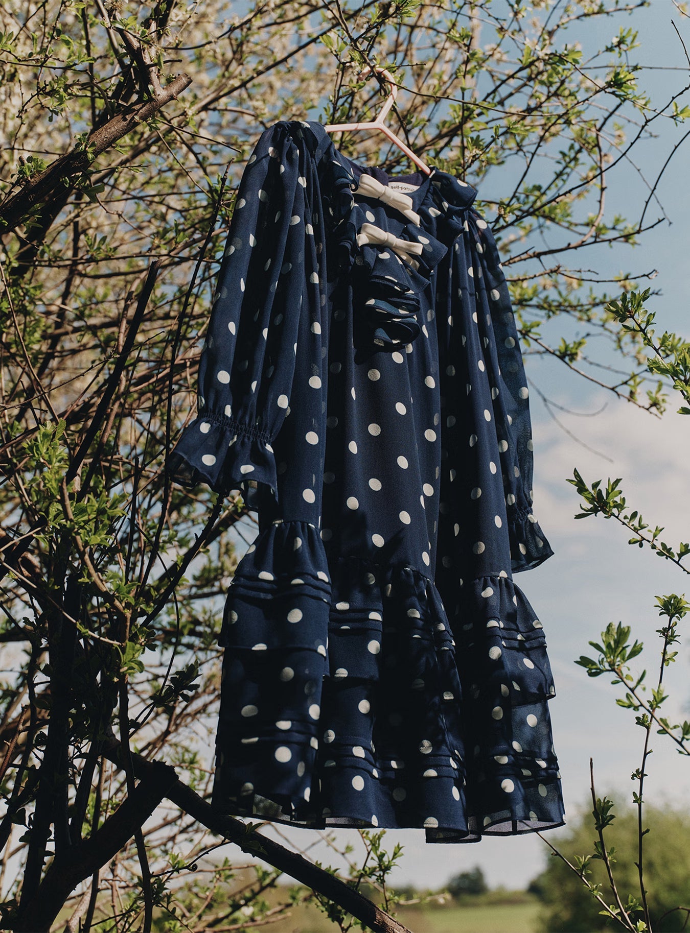 Navy Polka Dot Georgette Dress