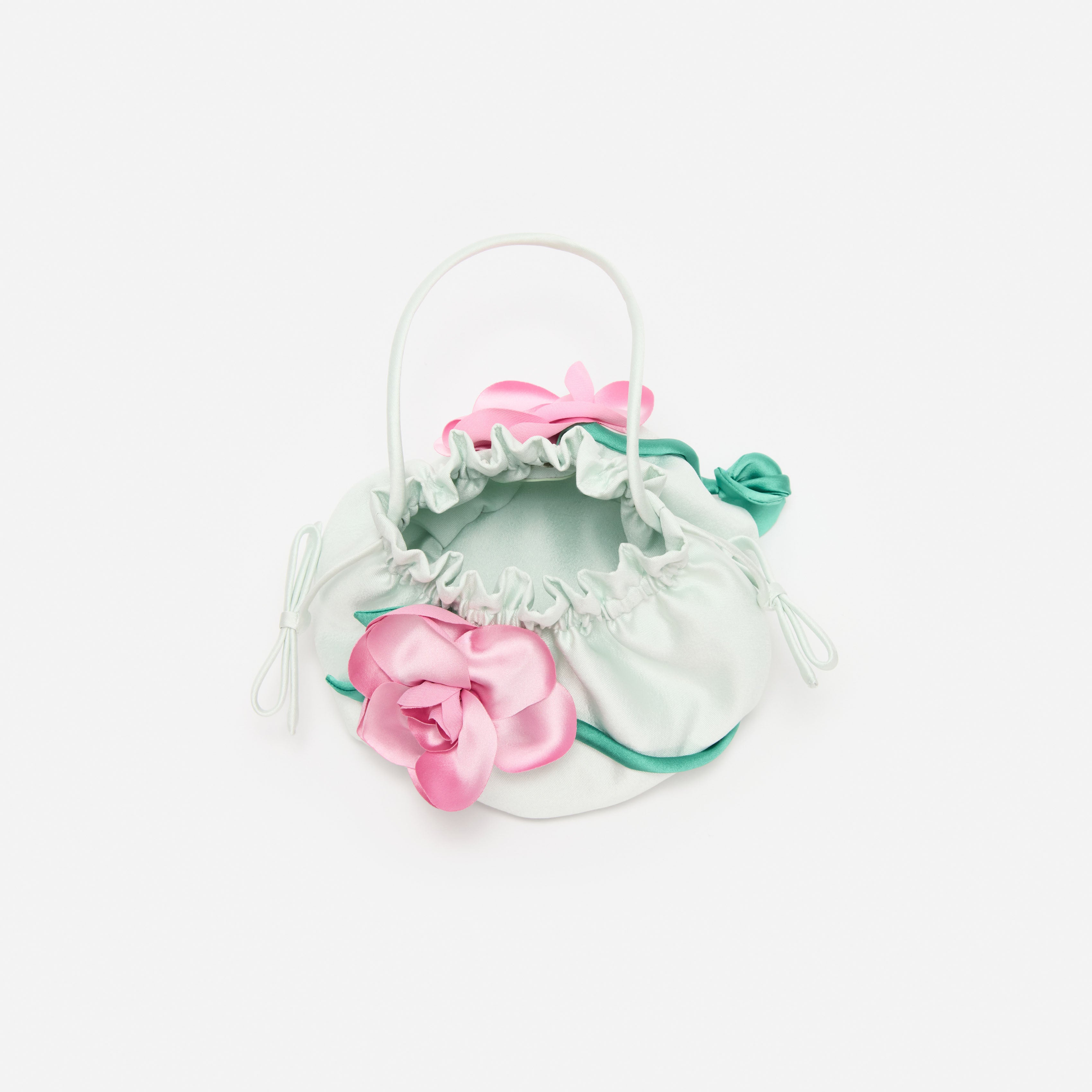 Mint Taffeta 3D Flower Pouch Bag