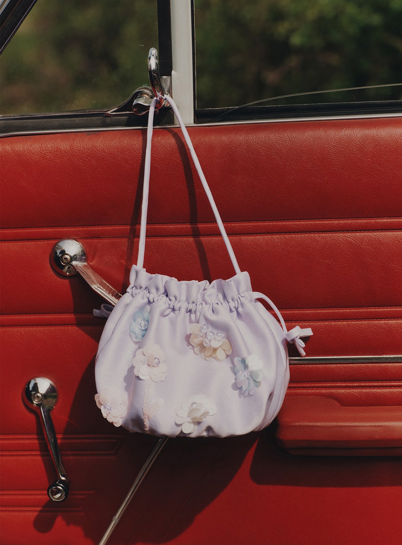 Lilac Flower Embellished Pouch Bag