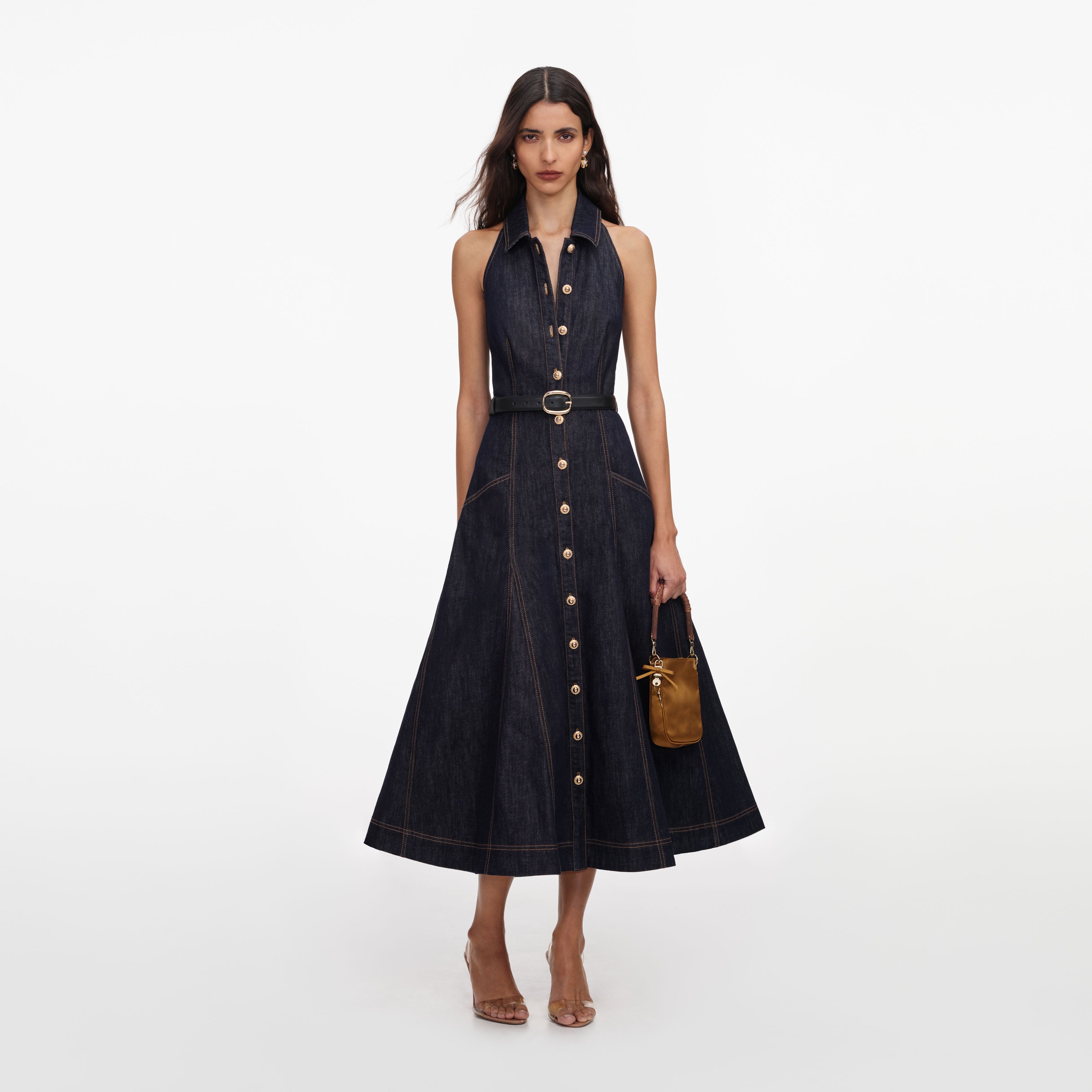 Indigo Denim Halterneck Midi Dress  self-portrait-EU