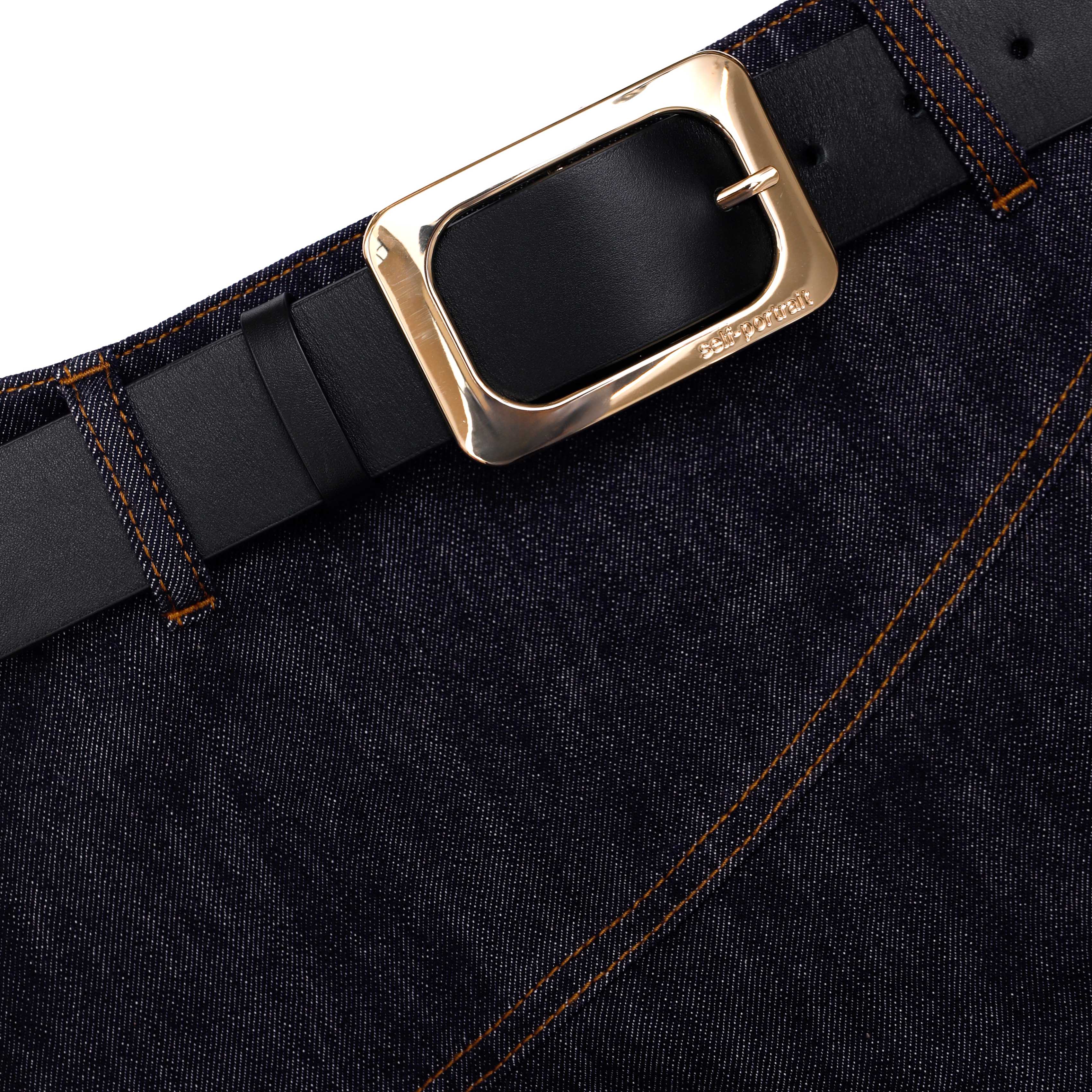 Indigo Denim Belted Midi Skirt