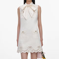 Cream Broderie Denim Mini Dress
