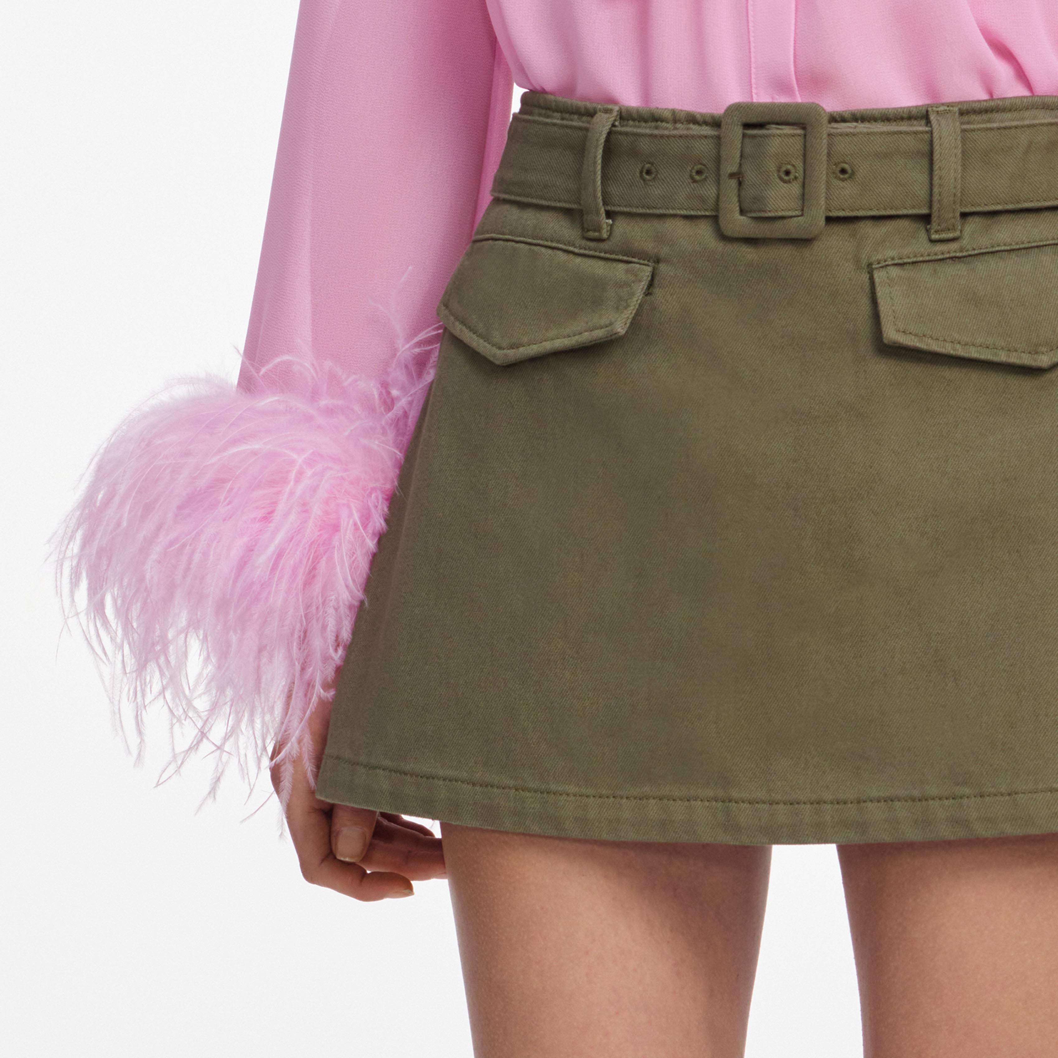 Khaki Denim Utility Skort