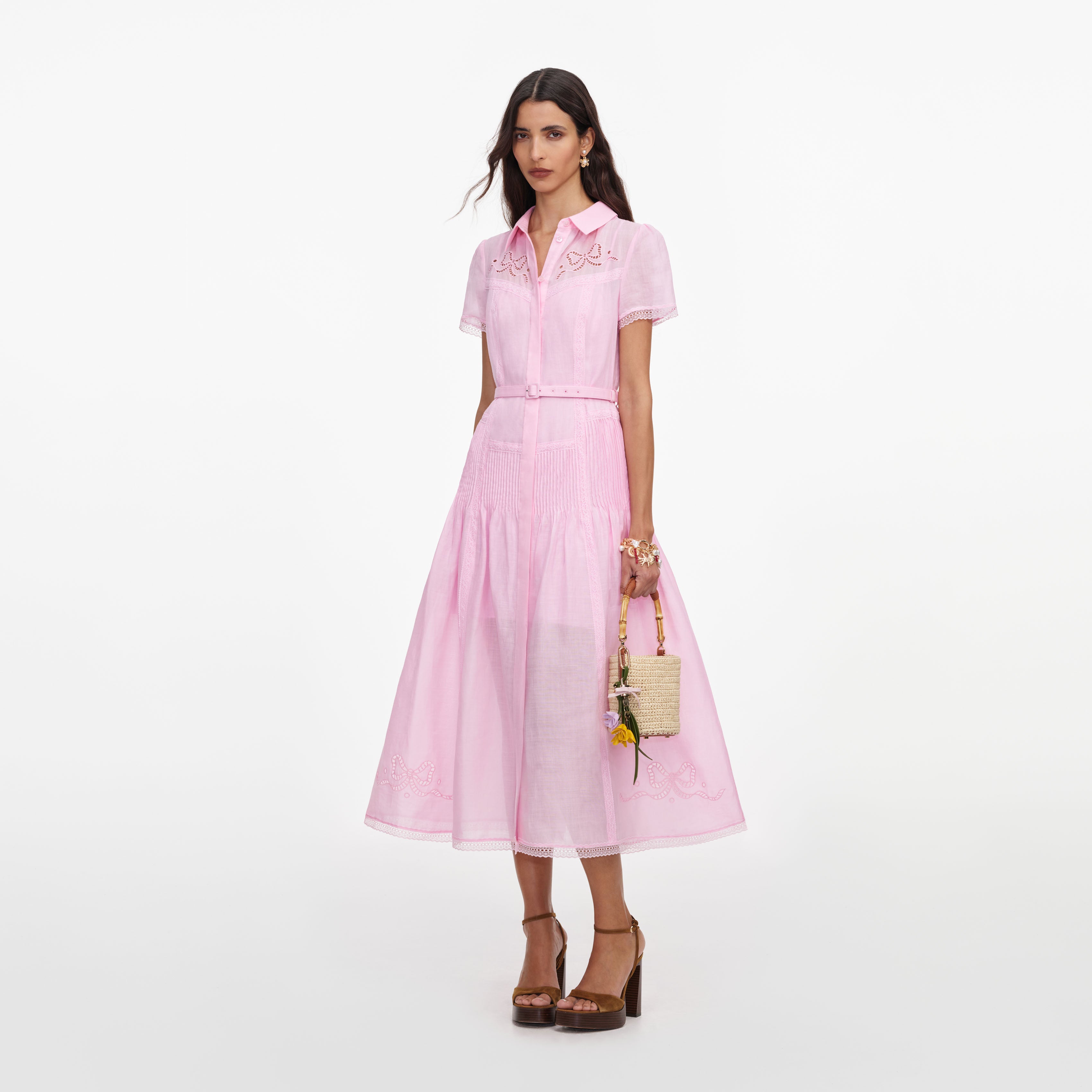 Pink Embroidered Midi Dress