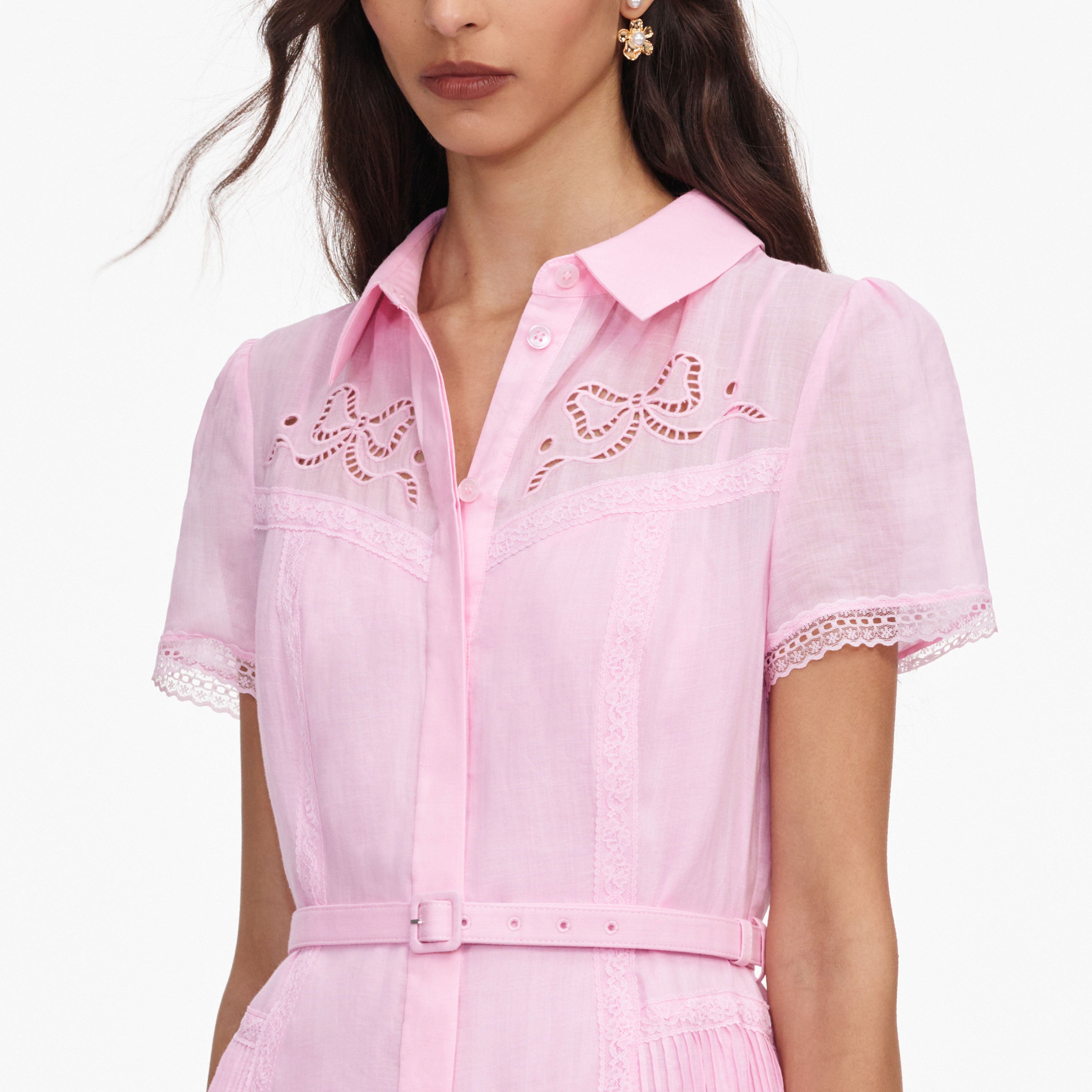 Pink Embroidered Midi Dress