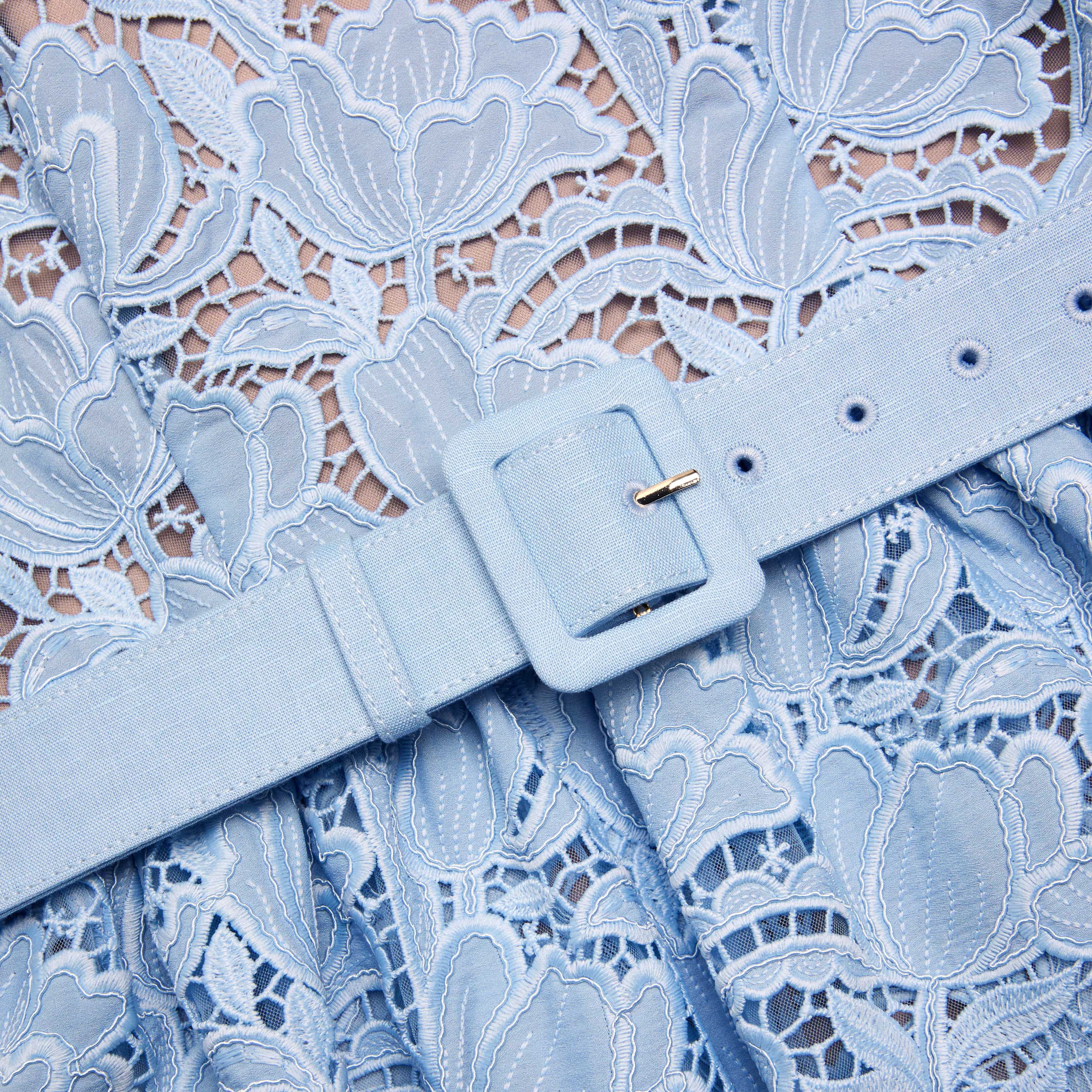 Blue Lace Peplum Midi Dress