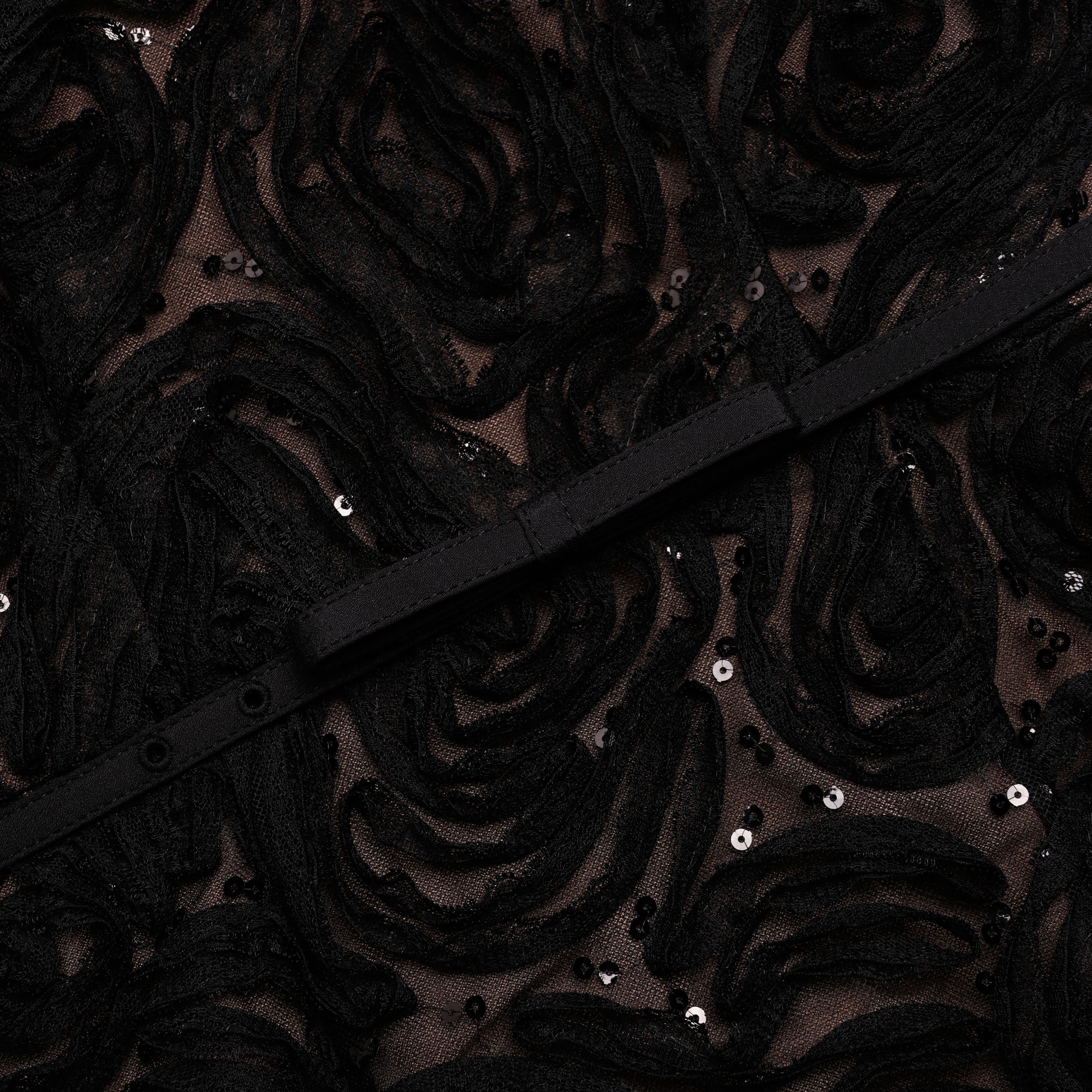 Black Tulle Lace Midi Dress