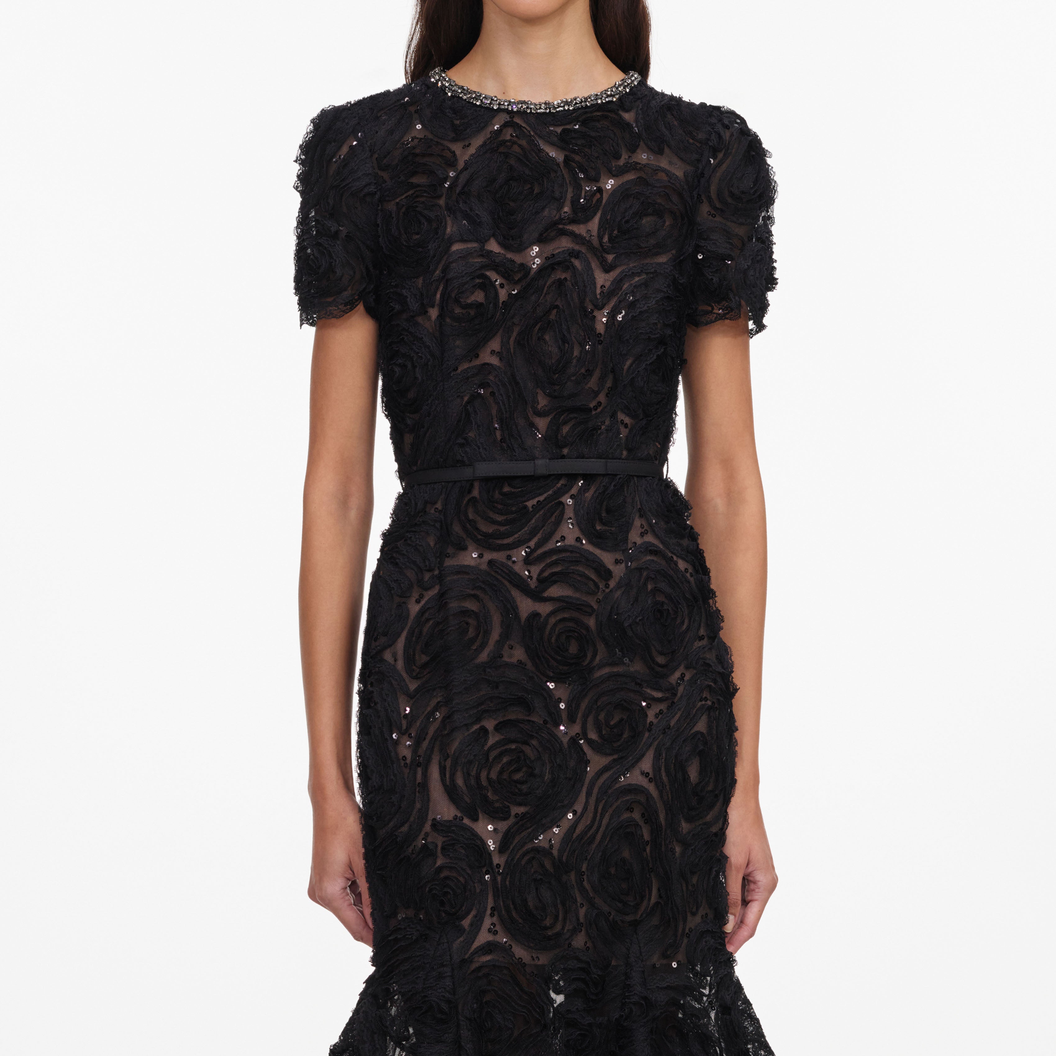 Black Tulle Lace Midi Dress