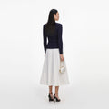 Navy Ribbed Knit Contrast Midi Dress