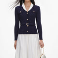Navy Ribbed Knit Contrast Midi Dress