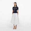 Navy Peplum Pointelle Knit Top