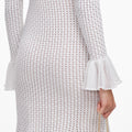 White Pointelle Knit Flare Midi Dress