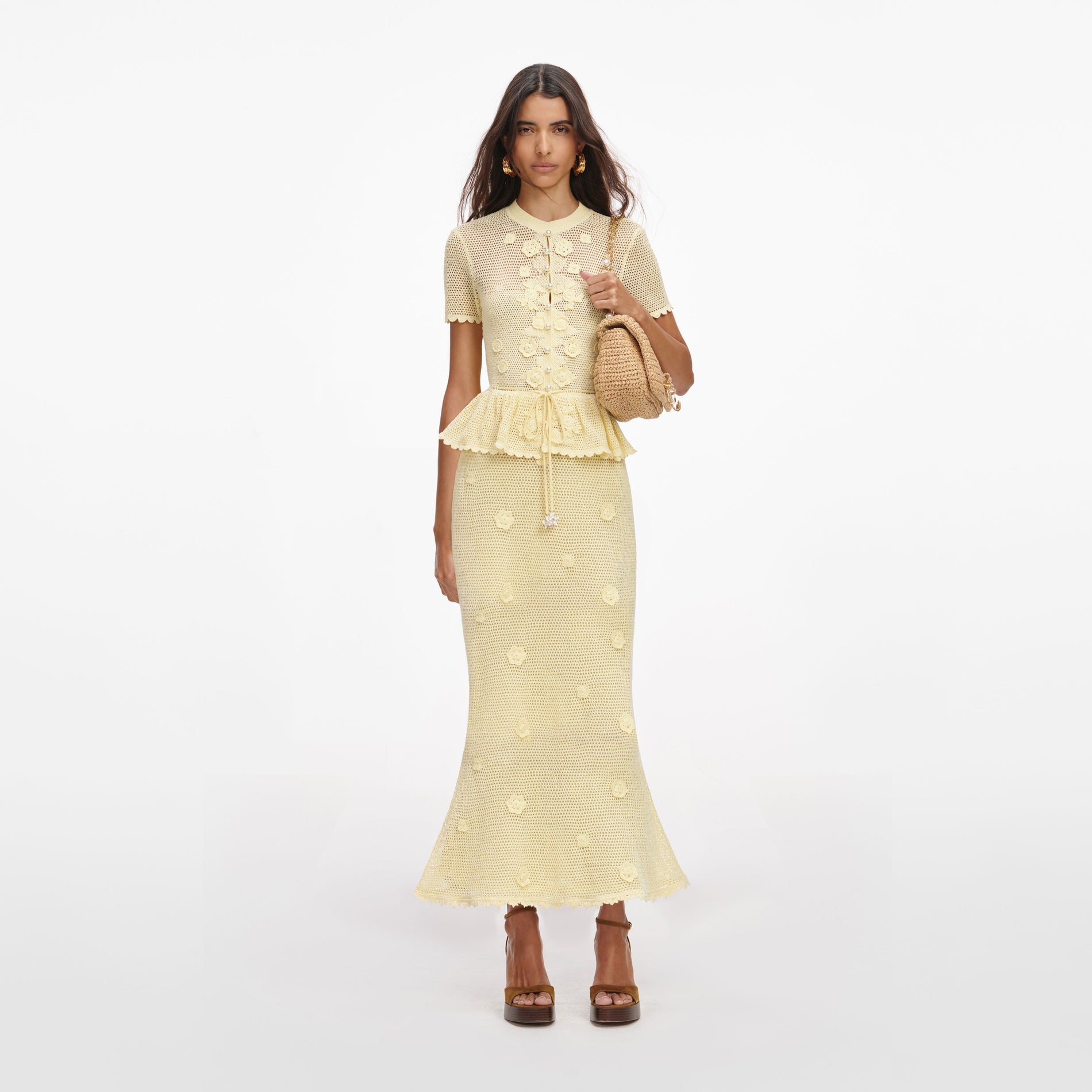 Yellow Floral Crochet Midi Dress