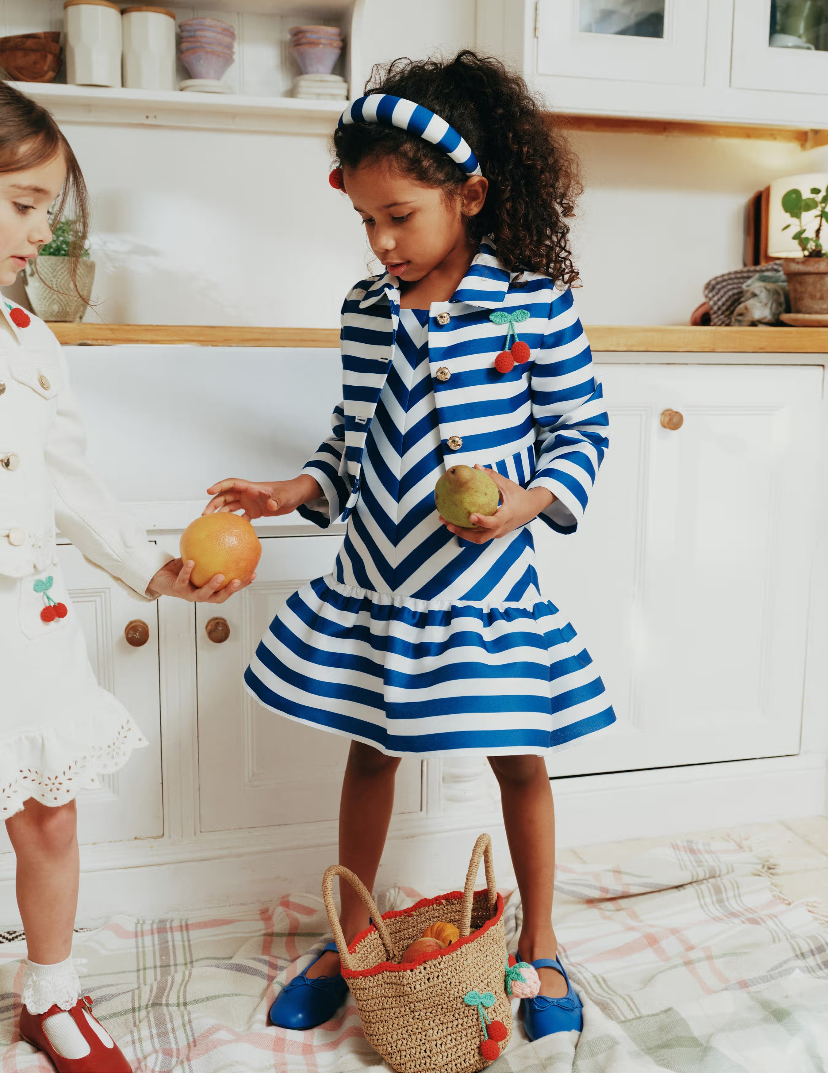 Navy Stripe Cherry Motif Jacket