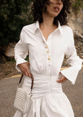 White Cotton Gathered Mini Dress