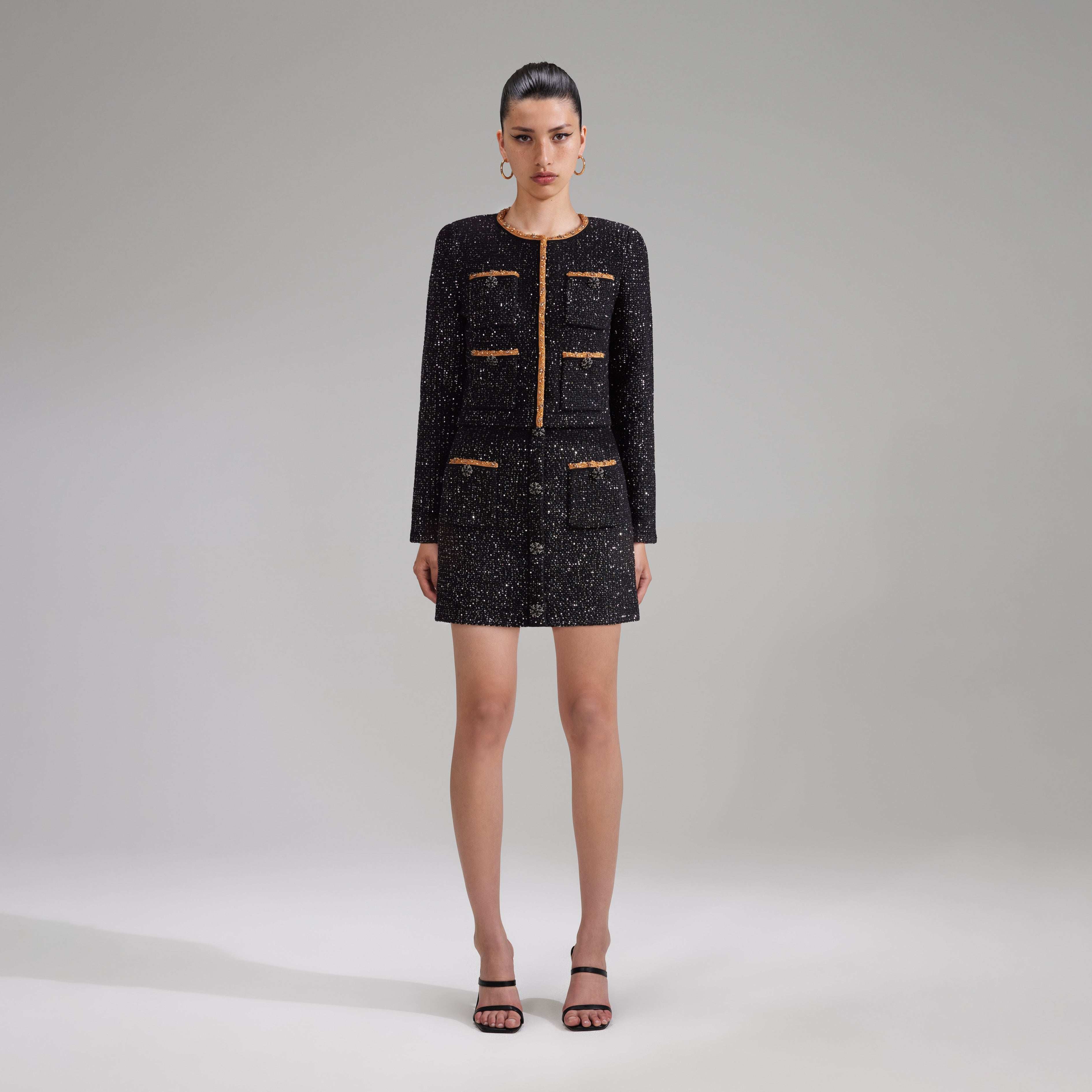 Black Sequin Knit Mini Skirt