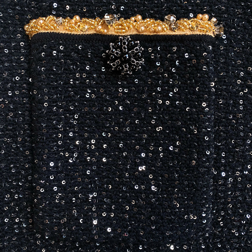 Black Sequin Knit Mini Skirt