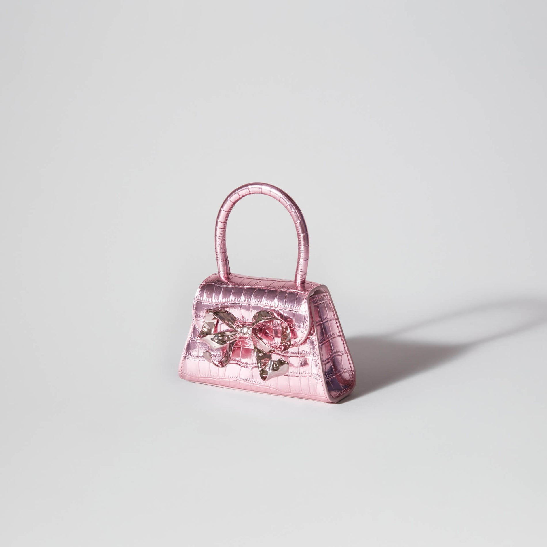 Pink Metallic Croc Micro Bow Bag