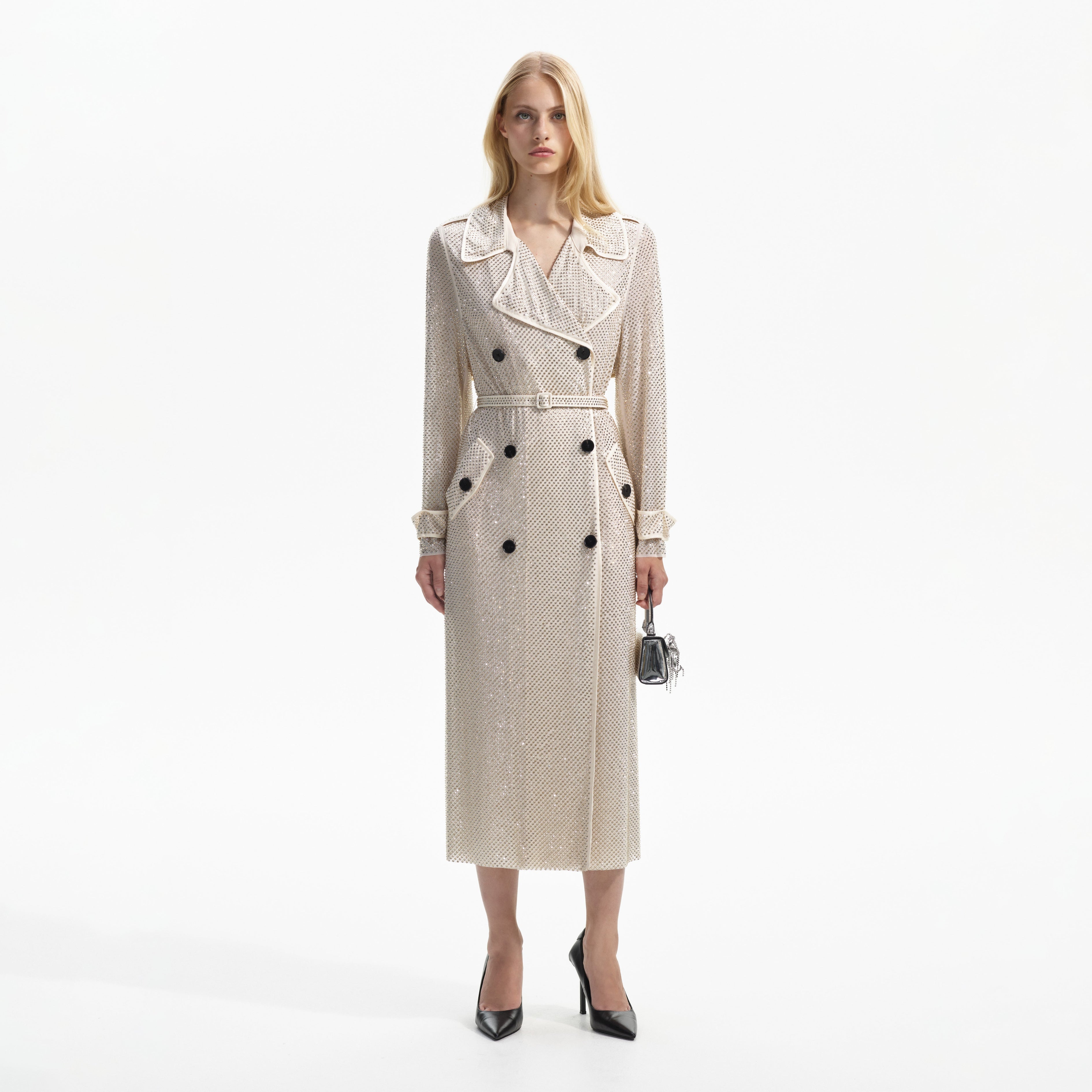 Cream Rhinestone Trench