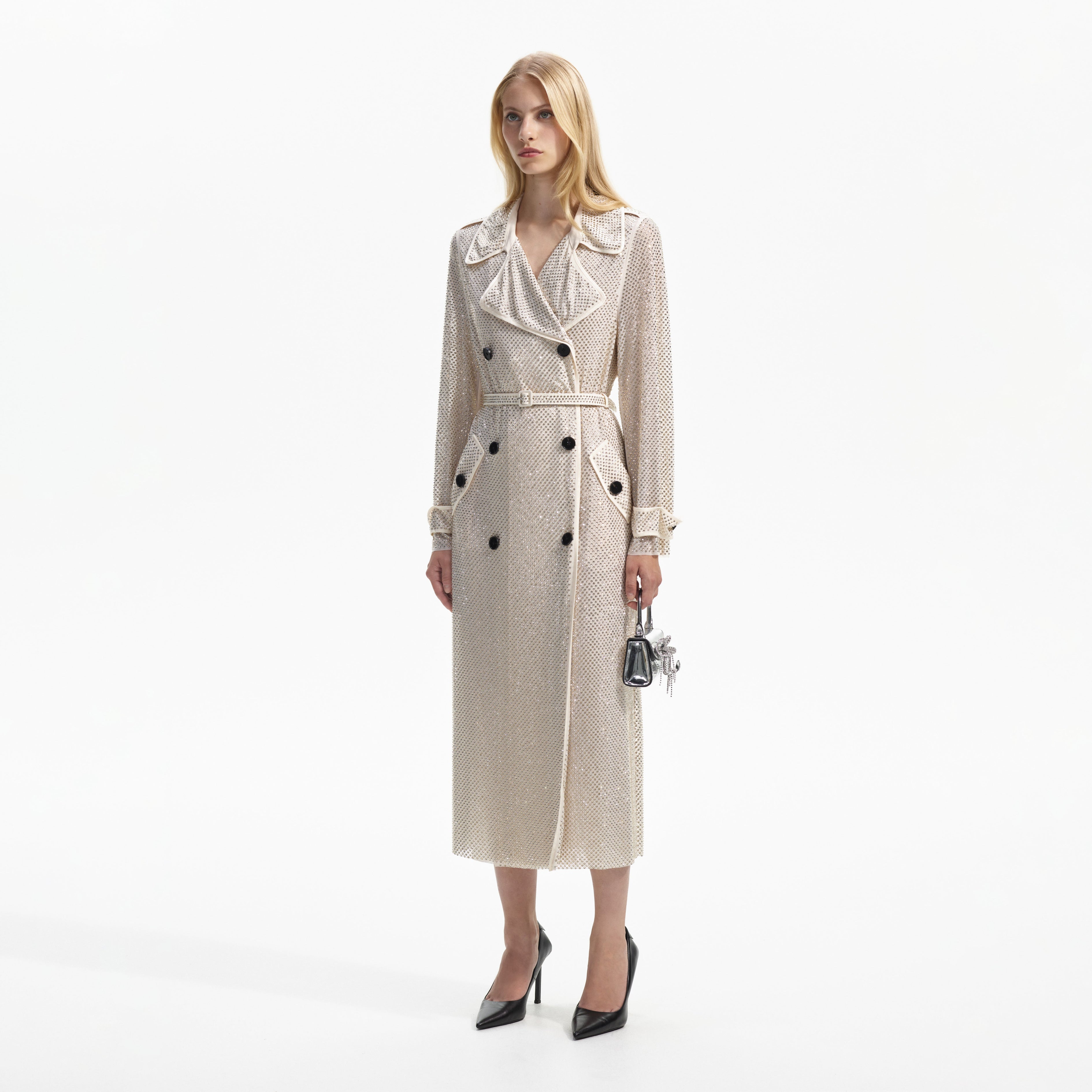 Cream Rhinestone Trench