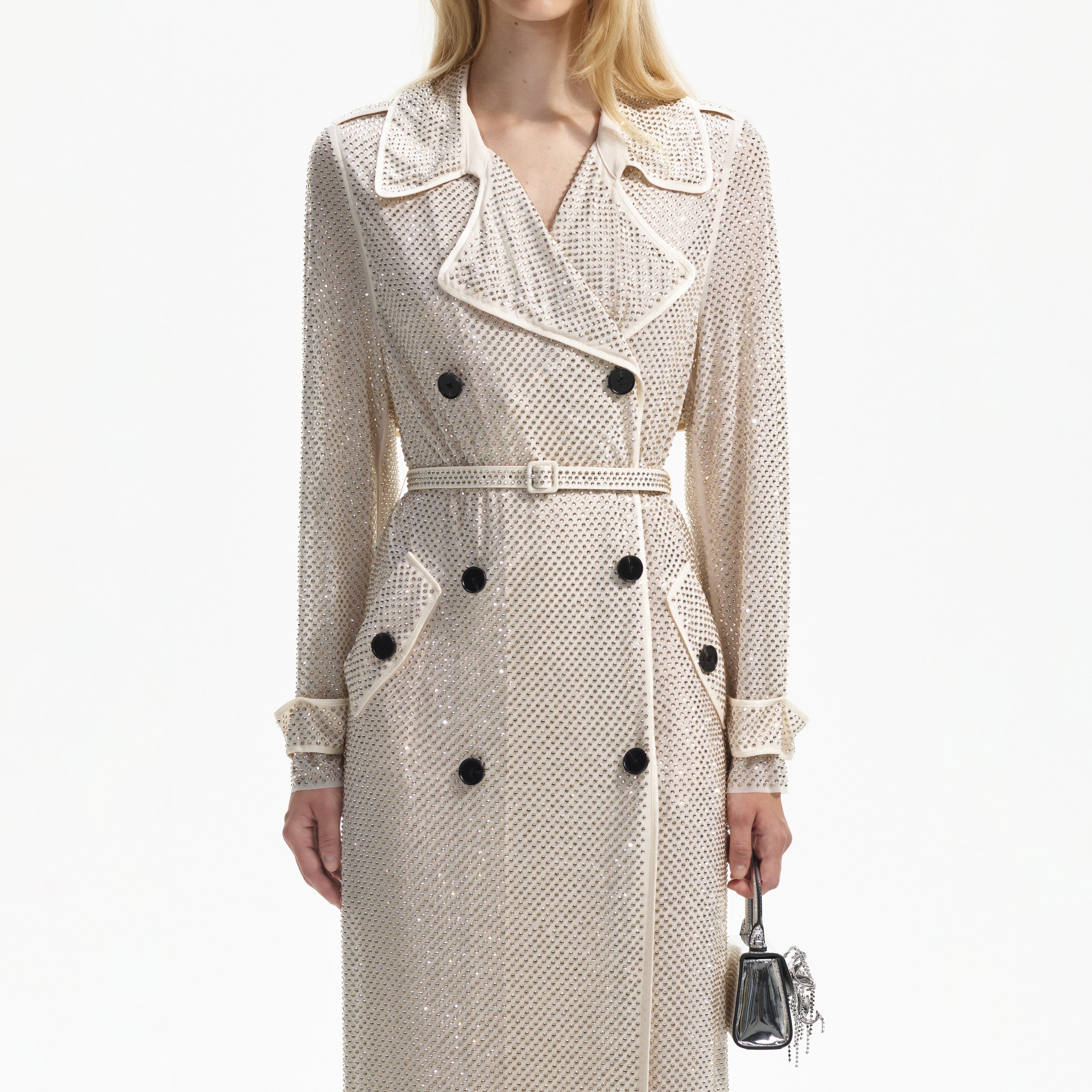 Cream Rhinestone Trench
