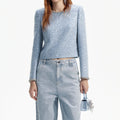 Blue Sequin Boucle Top