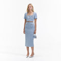 Blue Sequin Boucle Midi Skirt