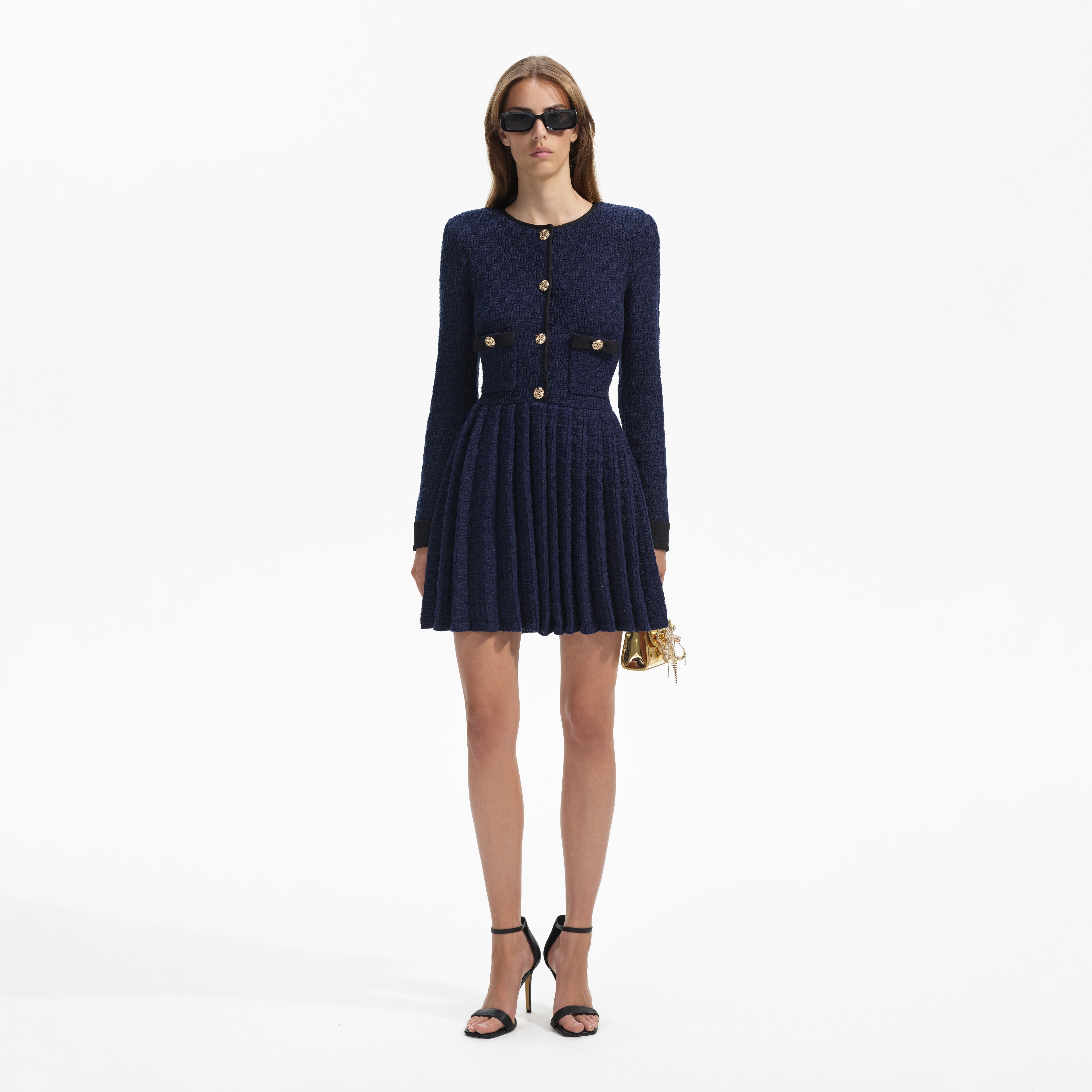 Navy Weave Knit Mini Dress – self-portrait-EU