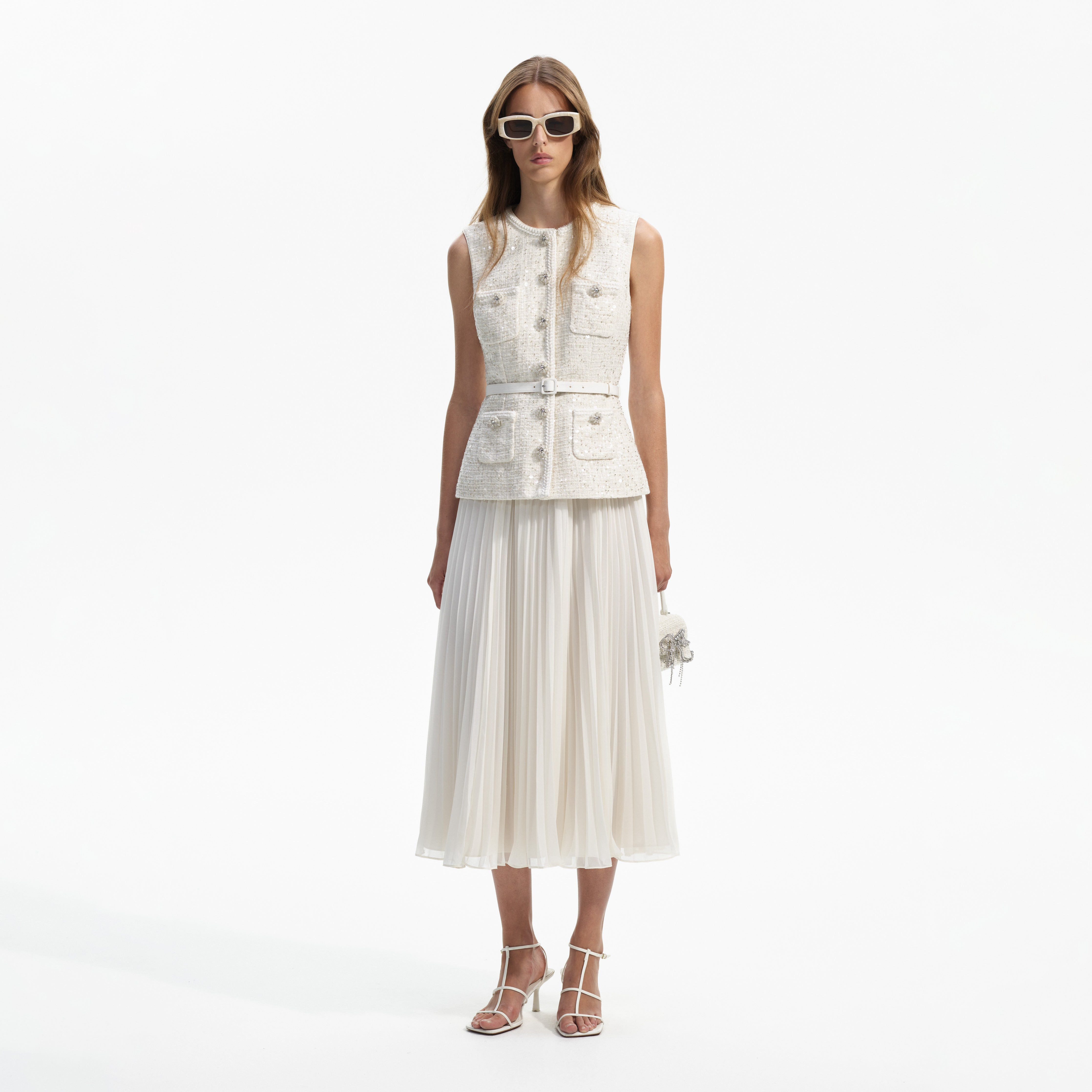 Cream Sequin Boucle Tailored Midi Dress – self-portrait-EU