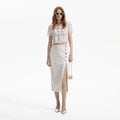 Cream Cord Lace Split Midi Skirt
