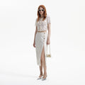 Cream Cord Lace Split Midi Skirt