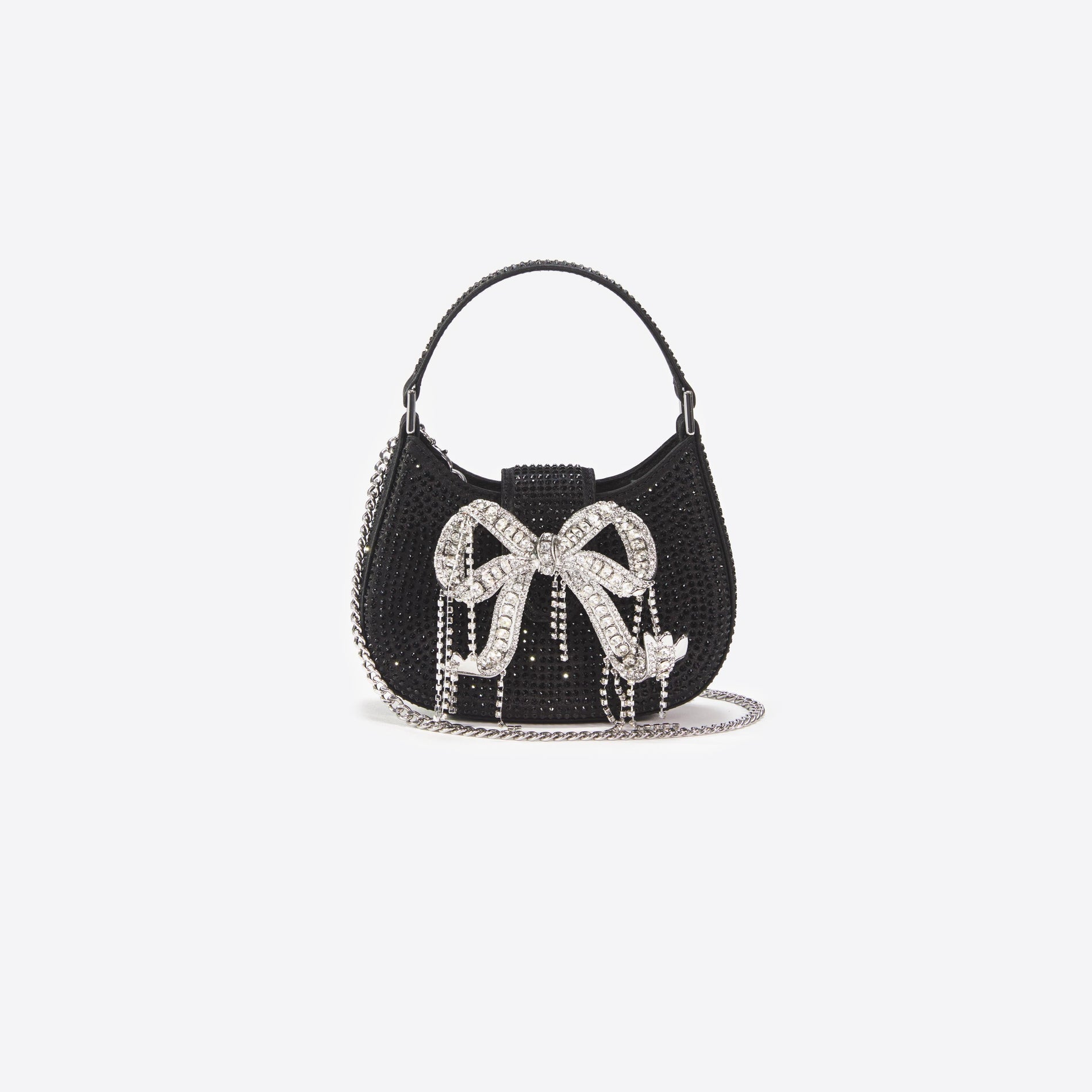 Black Rhinestone Micro Crescent Bag