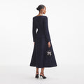 Navy Metallic Structured Boucle Midi Dress
