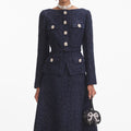 Navy Metallic Structured Boucle Midi Dress