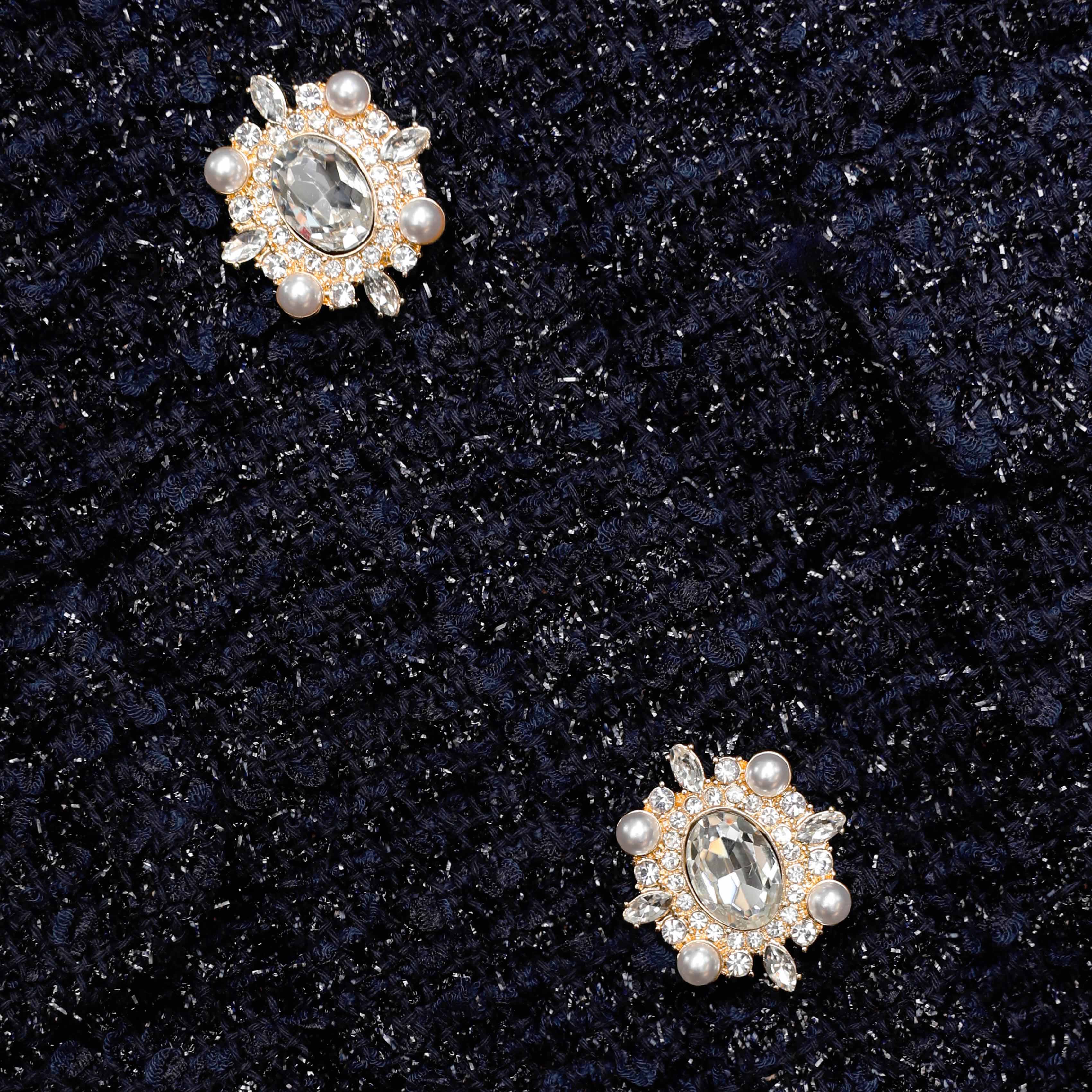Navy Metallic Structured Boucle Midi Dress