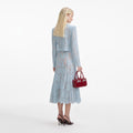 Blue Lace Flared Midi Skirt