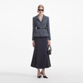 Blue Boucle Flared Midi Dress