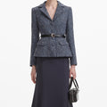 Blue Boucle Flared Midi Dress