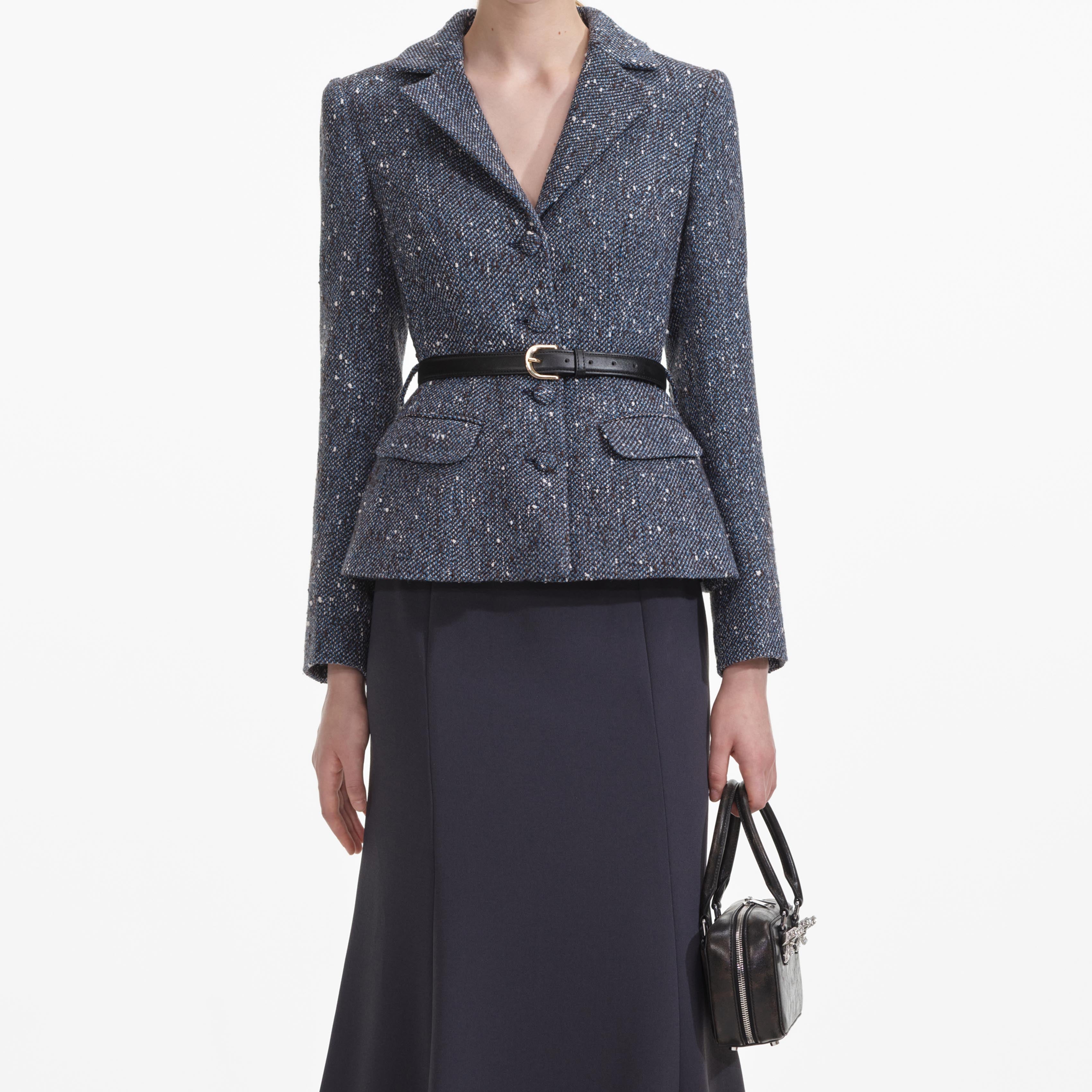 Blue Boucle Flared Midi Dress