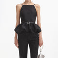 Black Taffeta Peplum Top