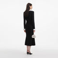 Black Pearl Trim Knit Midi Dress