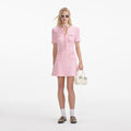 Pink Textured Flared Knit Mini Dress