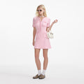 Pink Textured Flared Knit Mini Dress