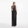 Black Lace Taffeta Maxi Dress