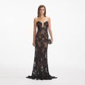 Black Rhinestone Lace Bandeau Maxi Dress