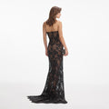Black Rhinestone Lace Bandeau Maxi Dress