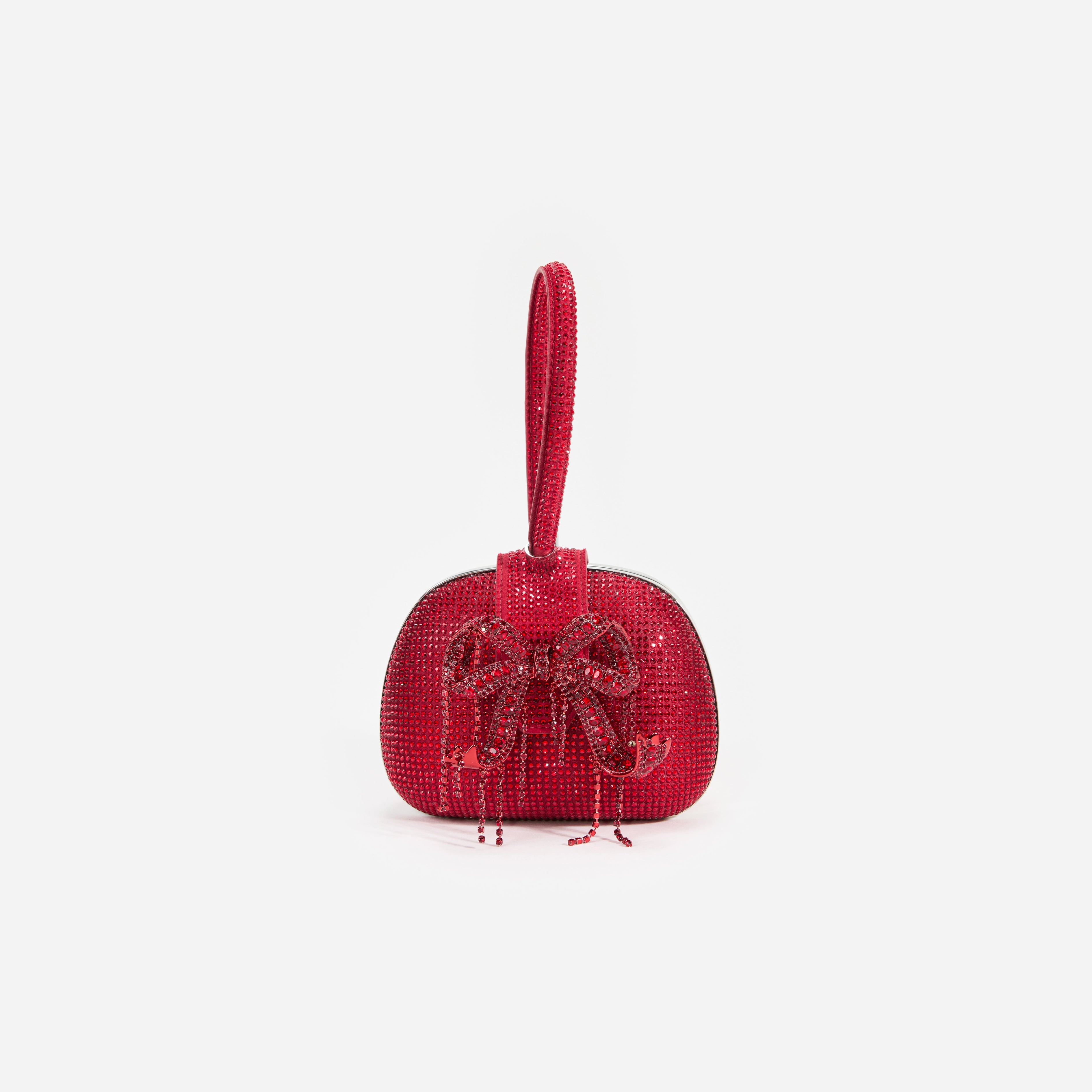 Burgundy Rhinestone Top Handle Clutch Bag