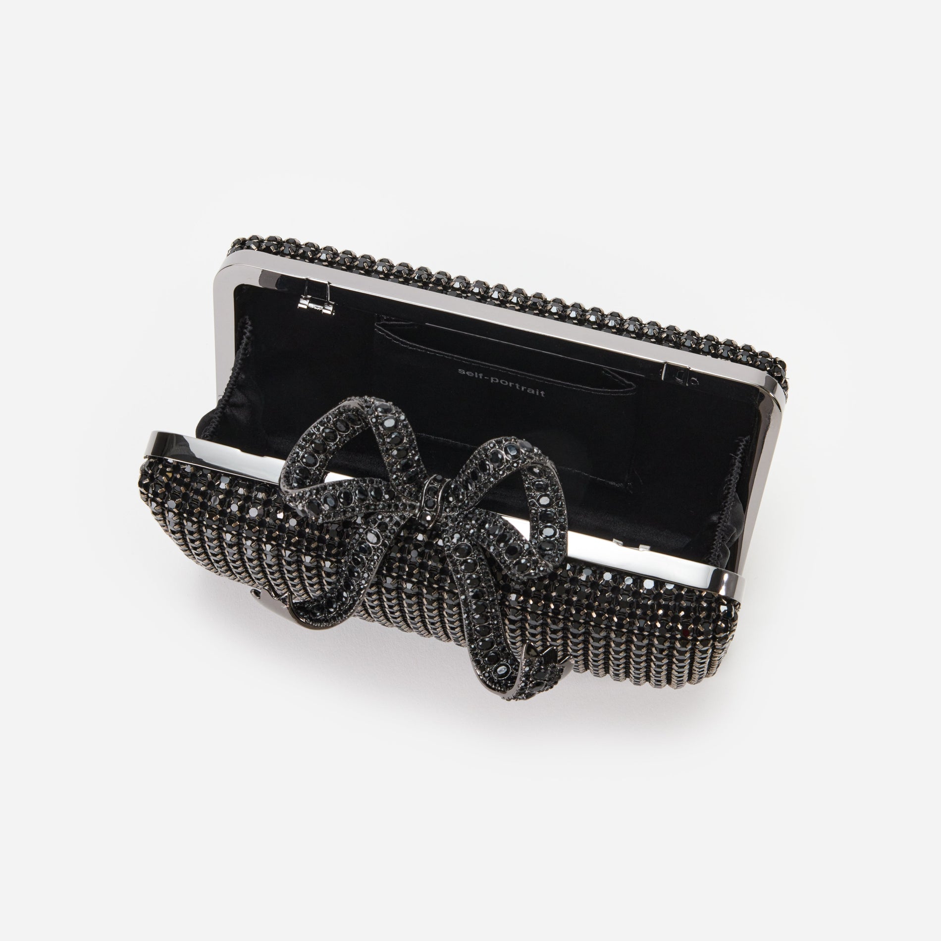 A close up of the fabric for the Black Crystal Box Clutch