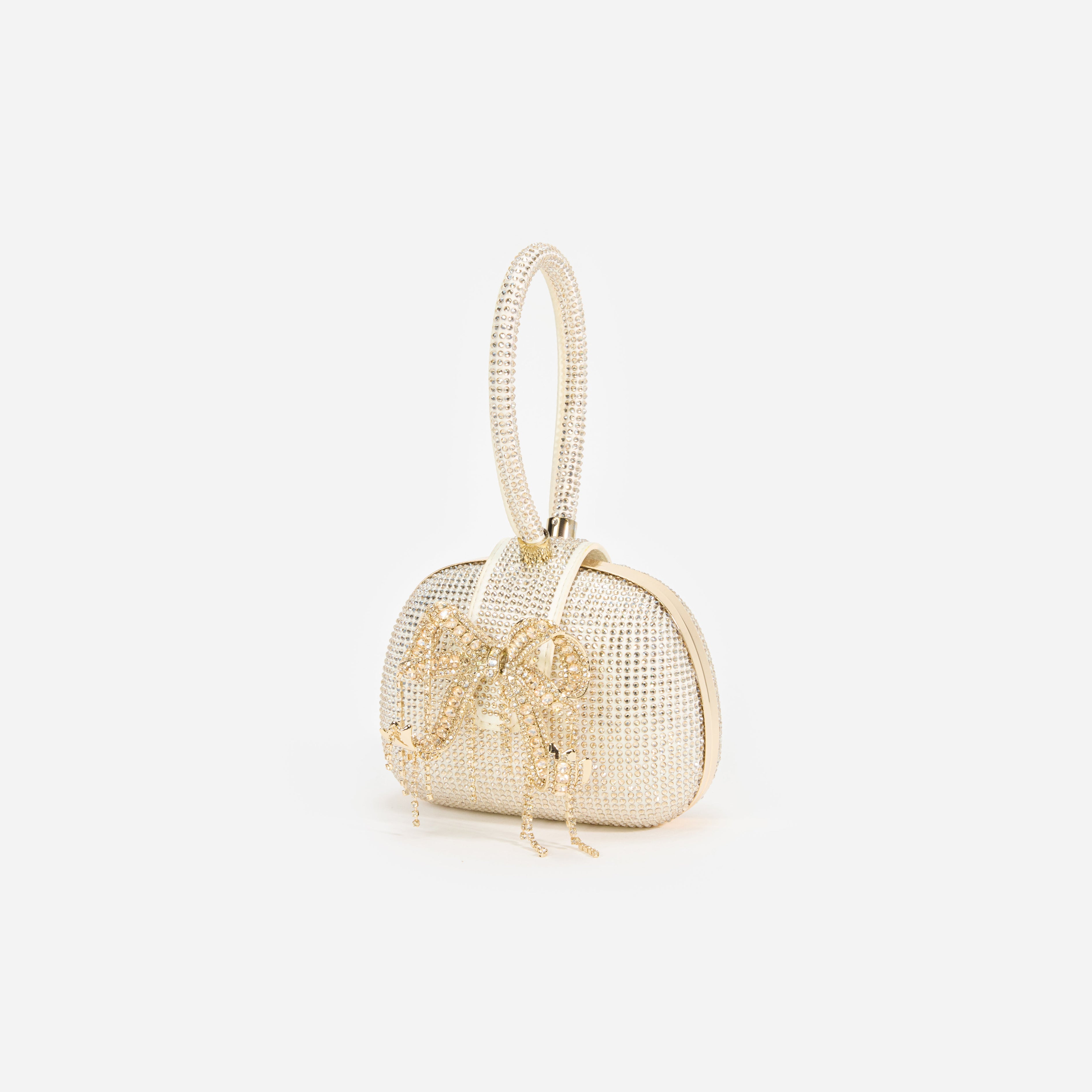 Champagne Rhinestone Top Handle Clutch Bag