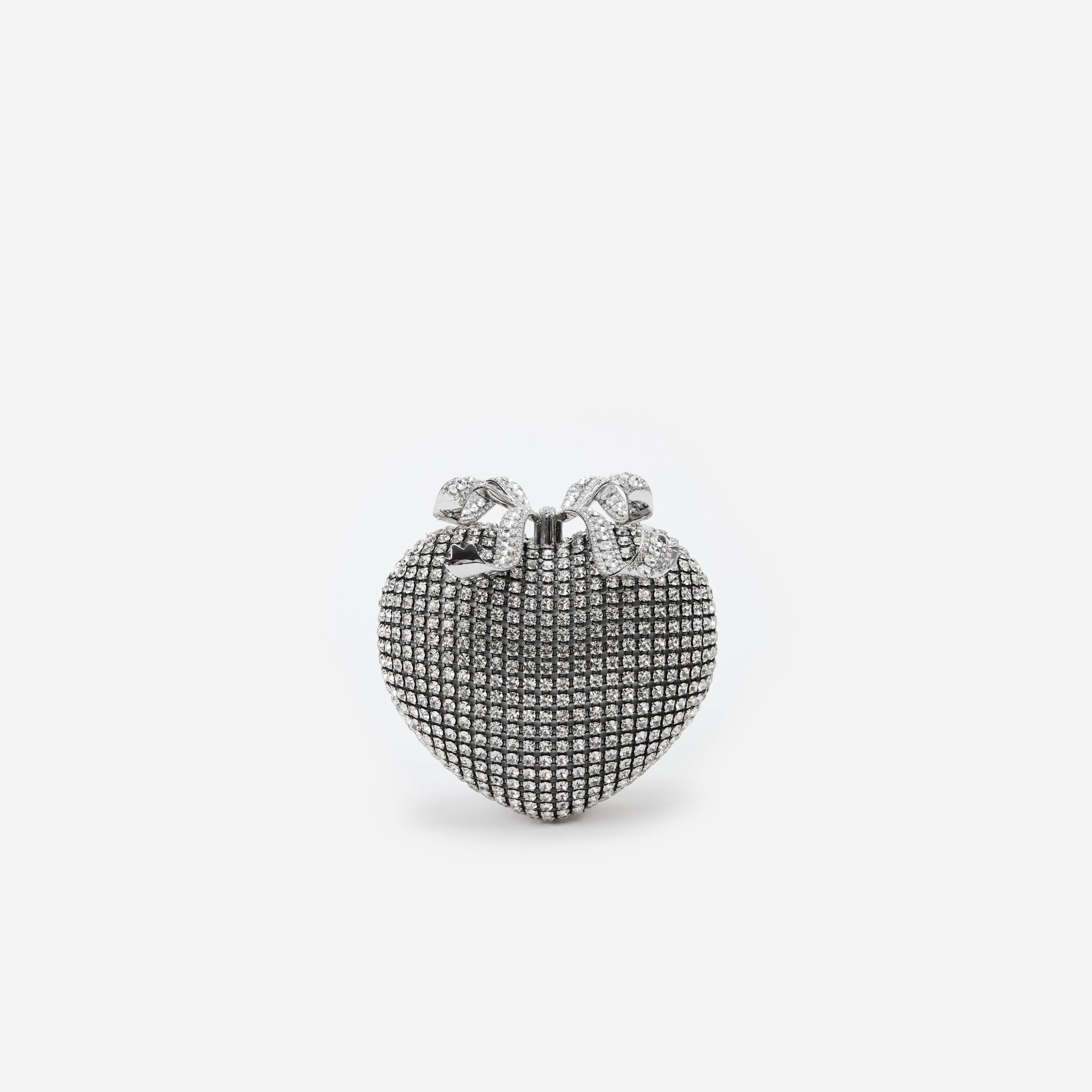 Silver Crystal Heart Clutch